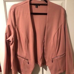 Pink plus size collarless blazer
